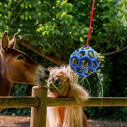 Juego de 2 bolas de golosinas para heno, juguete de alimentación colgante para caballo estable y descanso, ovejas de cabra, alivia el estrés