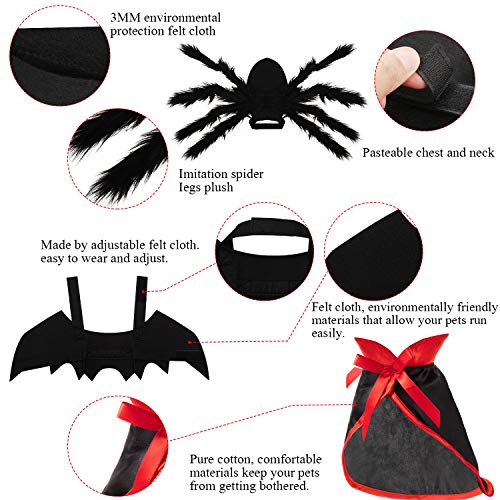 Juego de 3 Piezas Disfraces de Perro Gato de Halloween, Capa de Vampiro Bruja Alas Murciélago Mascota Accesorios de Disfraz de Mascotas Alas de Araña de Mascota de Imitación Gigante de Halloween