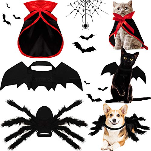 Juego de 3 Piezas Disfraces de Perro Gato de Halloween, Capa de Vampiro Bruja Alas Murciélago Mascota Accesorios de Disfraz de Mascotas Alas de Araña de Mascota de Imitación Gigante de Halloween