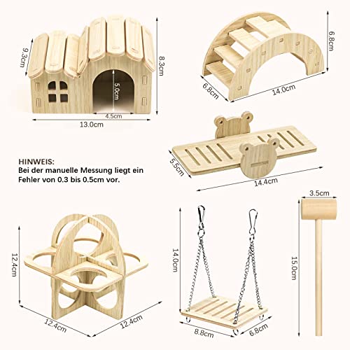 Juego de 5 hámsters de madera, escondite para hámsters, casas, puente, balancín, balancín, juguete de entrenamiento, jaula, decoración para hámsters, ratas y hámsteres enanos