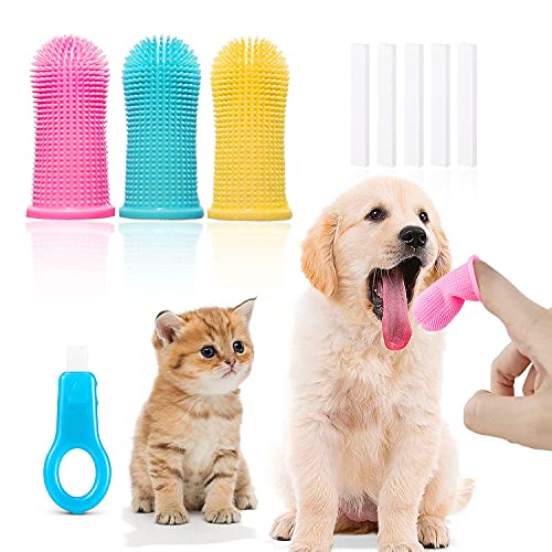 Juego de 9 cepillos de dientes para gatos y perros, cepillo de dientes para dedos con cobertura completa de 360 °, cepillo de dientes para mascotas, limpieza de dientes, eliminación de placa