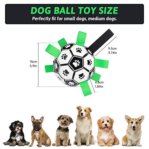 Juguete para Perros, HONEYWHALE Balón de fútbol para Perros de 6 Pulgadas con lengüetas de Agarre Juguetes interactivos para Perros con Bomba de balón y Aguja para Perros pequeños