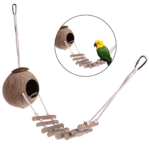 Juguetes De Jaula De Ratán Natural Juguete Con Soporte De Percha De Jaula De Campanas Juguete De Nido Colgante De Pájaro Con Puente Colgante De Cuerda Para Periquitos Loros Adiestramiento De Mascotas