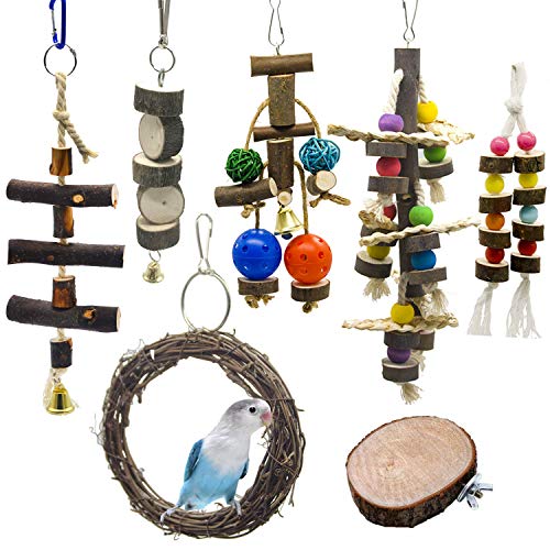 Juguetes de Loro Pájaros 7 Piezas con Juguete de Masticación y Columpios de Perchas Usado - Decoracion de Pajarera y Campana Colgante Hamaca para Periquitos, Cockatiels #5