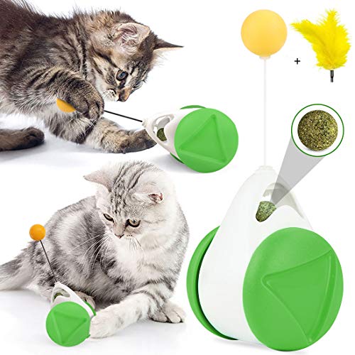 Juguetes Interactivos para Gatos, Juguete para Gatos de Tumbler,Juguetes para Gatos con Hierba Gatera y Plumas, Juguete de Bola de Gato, Juego de Interior para Gatos,Ejercicio Animal Doméstico (verde)