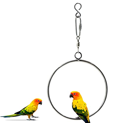 Juguetes para Pájaros Columpio para pájaros de Acero Inoxidable — Accesorios de Jaula para Pájaros，Anillos Colgantes para Jaula de Pájaros, Jardín y Ventanas， Columpio para Loros，1 Pieza.