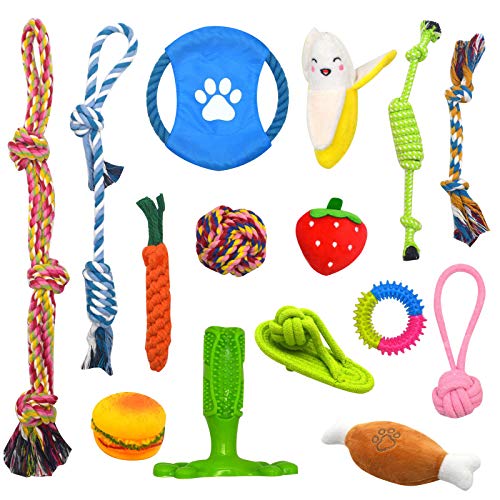 Juguetes para Perros, 15 Piezas Cuerda de Juguete para Perro Durable Masticable Perro Masticar Juguete de Entrenamiento de Dientes para Cachorros Pequeños Medianos Grandes Perros