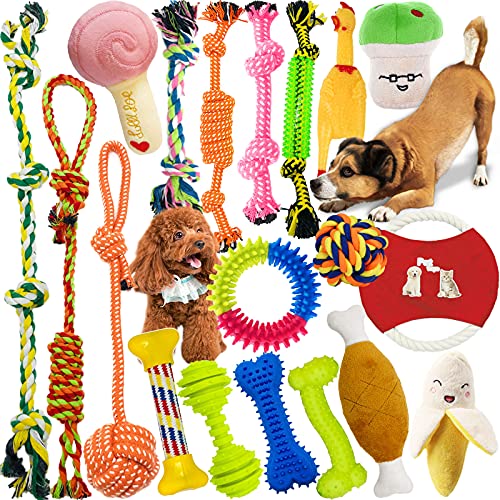 Juguetes para Perros,MAISITOO 19 Pcs Juguete para Morder para Perro,Durable Masticable Cuerda,Cuerda Juguete Interactivo de algodón con Nudo para Masticar para Mantener a Perro Sano