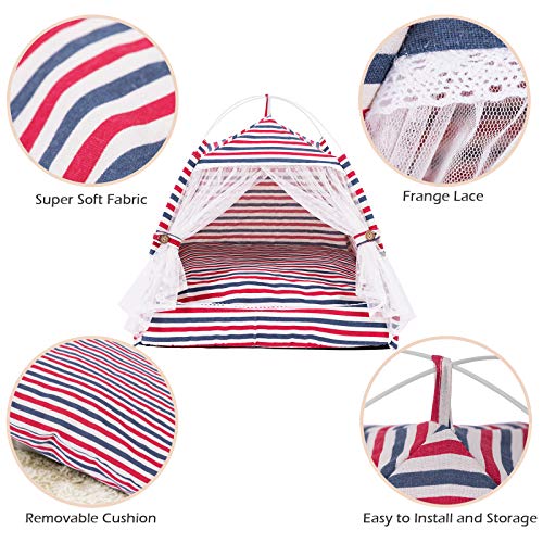 JuneJour Tienda para Mascotas con Cama,Casa de Lona para Perros y Gatos, Casa para Mascotas con Cojín, Ideal para Bajo Techo, en exteriors (XL, Rojo&Azul)