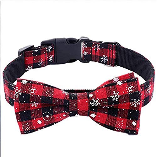 KAEHA SUN-034-00-S diseño Pajarita Collar de Copo de Nieve de Navidad de Vacaciones Ajustable con Lazo de algodón Rojo para Cachorro de Perro pequeño Mediano