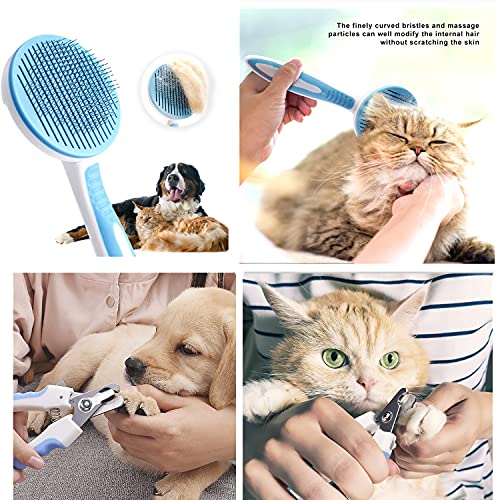 KAIYZP Cepillo de Limpieza para Perros y Gatos de Pelo Largo con 1 Clic Cepillo de depilación Rastrillo de Aseo Elimina eficazmente el 90% del Pelo Muerto(Coloque el Juego de cortadores de uñas)