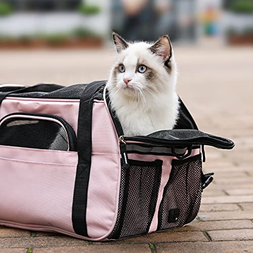 Kaka mall Transportín Perro Gato Transpirable Plegable Pet Carrier Impermeable Bolso de Hombro Acolchado Suave Viaje Avion Tren o Auto por Pequeños Mascota (Rosado, S)