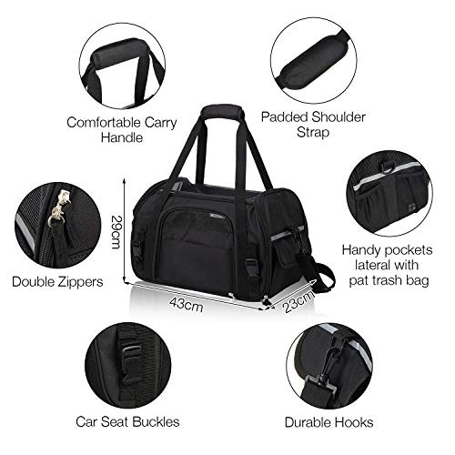 Kaka mall Transportín Perro Gato Transpirable Plegable Pet Carrier Impermeable Bolso de Hombro Acolchado Suave Viaje Avion Tren o Auto por Pequeños Mascota (Negro, S)