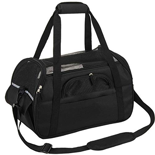 Kaka mall Transportín Perro Gato Transpirable Plegable Pet Carrier Impermeable Bolso de Hombro Acolchado Suave Viaje Avion Tren o Auto por Pequeños Mascota (Negro, S)