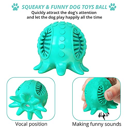 KAMEUN 2 Pelota para Perros, Pelota de Juguete para Perros, Caucho Natural para Limpiar los Dientes, Pelota para Perros con Sonido Divertido (Azul y Verde)