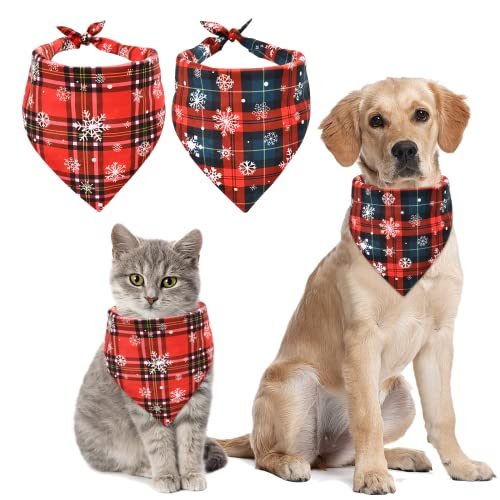 KATELUO 2Pañuelo Bufanda de Mascota Navidad,Pañuelos para Perros,Bufanda de Mascota,Baberos para Perros,La Bufanda navideña para Mascotas es Adecuada Gatos y Perros pequeños y medianos. (Enrejado)