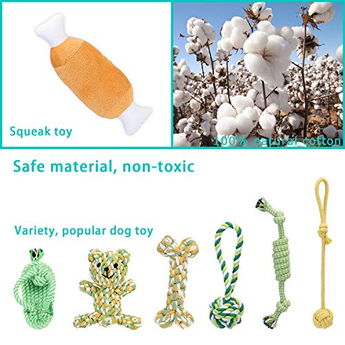 KATELUO 8 Piezas Juguetes para Perros, Juguetes para Masticar no tóxicos y duraderos, Juguetes para chirriar,Juguete Limpiador de Dientes de Perro pequeño y Mediano,Cuerda de algodón Tejida Dog Toys