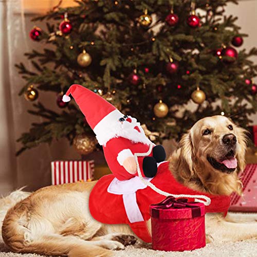 KATELUO Disfraz Gato de Navidad, Perro Ropa Navidad, Disfraz de Navidad para Mascotas, Disfraz Navidad Perro con Papá Noel Montado en Mascota Gato Perro Abrigo Rojo (L)