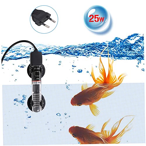 Kavolet Calentador de Acuario 25W, Calentador de Acuario Sumergible Mini con termómetro y Ventosa, para Acuarios de hasta 20 litros