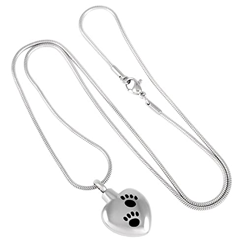 KBFDWEC Joyería de cremación de Acero Inoxidable, urna de corazón a Prueba de Agua, Collar de Cenizas conmemorativas, joyería para Mascotas con Estampado de Pata