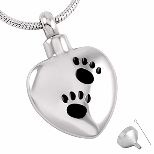 KBFDWEC Joyería de cremación de Acero Inoxidable, urna de corazón a Prueba de Agua, Collar de Cenizas conmemorativas, joyería para Mascotas con Estampado de Pata