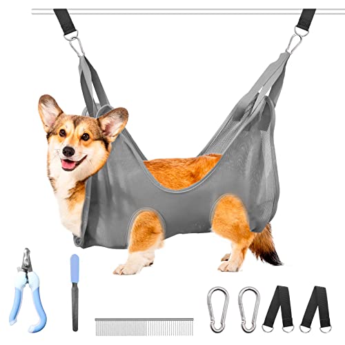 Keyck Ayudante de Hamaca​para Mascota Resistente Suave Bolsa De Sujeción Perro y Gatos Arnés De Aseo Bolsa Herramientas Aseo, Baño, Corte De Uñas, Dientes De Limpiar, Gris S