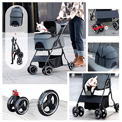 KHUY Carrito para Perros 30kg Cochecito para Perros Medianos, Gato Mejorada Cochecito con Titular Copa Perro Cochecito Niño de EVA Neumático Sólido (Color : Gray)