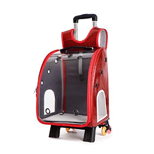 KHUY Carrito para Perros con Las Ruedas, Perro Cochecito Mochila Transportin Perro Pequeño con Vent, Oxford Tela y Apet de Acrílico Transparente, Palanca de Altura Regulable (Color : Red)