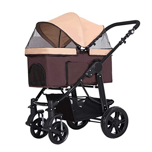 KHUY Carrito para Perros, Gato Perro Cochecito/Premium Pet Travel Plegable Portador de Lujo, Eva Solid Neumáticos Transpirable y Cómodo (Color : Brown)