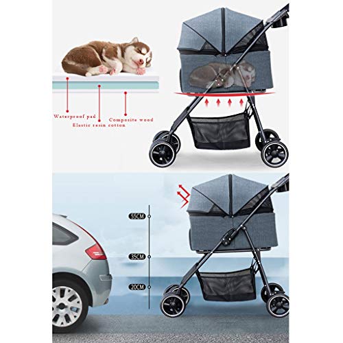 KHUY Cochecito para Perros Cochecitos para Perros Medianos con Cup Holder, Carrito de Perro 4 Ruedas Plegable Carro Gatos Mascotas, EVA Neumático Sólido (Color : Gray Blue)