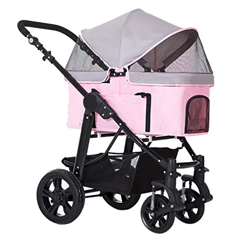 KHUY Cochecitos para Perros, Carrito para Perros Premium Cochecitos para Cochecito Pequeña Mediana Grande de Lujo para Perros 2 Gatos EVA Neumático Sólido, Transpirable (Color : Pink)