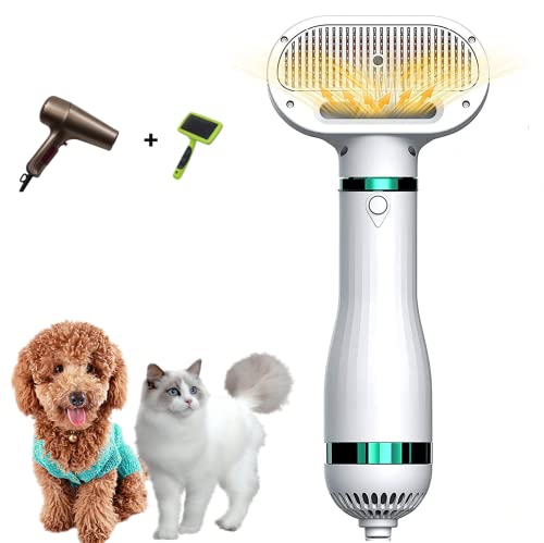 Kikuo Secador de Pelo para Mascotas | secador de Pelo 2 en 1 Mejorado con Cepillo más Suave | secador portátil de bajo Ruido para Perros Gatos | depilación con un Clic |Temperatura Ajustable