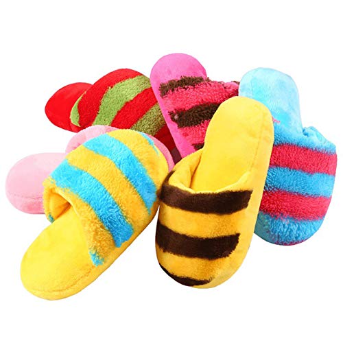 KingbeefLIU Zapatillas Mascota Patrón De Rayas Coloridas Zapatillas Molar Felpa Molar Voz Anti-mordida Juguetes para Perros Amarillo marrón