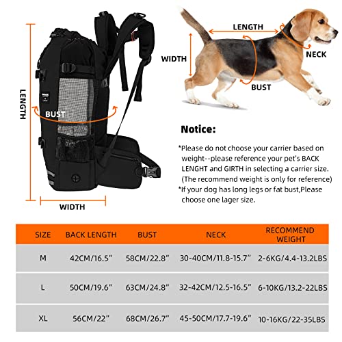 KINGSLONG Mochila para Perros para Llevar Mascotas,Mochila Ajustable para Mascotas,Perros Bolsa de Viaje Malla Transpirable Suministros para Mascotas por Caminar Acampar - Negro L