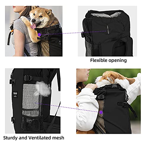 KINGSLONG Mochila para Perros para Llevar Mascotas,Mochila Ajustable para Mascotas,Perros Bolsa de Viaje Malla Transpirable Suministros para Mascotas por Caminar Acampar - Negro L