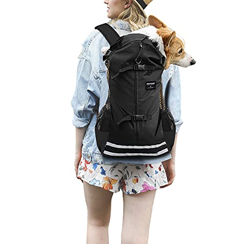 KINGSLONG Mochila para Perros para Llevar Mascotas,Mochila Ajustable para Mascotas,Perros Bolsa de Viaje Malla Transpirable Suministros para Mascotas por Caminar Acampar - Negro L