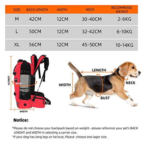 KINGSLONG Mochila para Perros para Llevar Mascotas,Mochila Ajustable para Mascotas,Perros Bolsa de Viaje Malla Transpirable Suministros para Mascotas por Caminar Acampar - Rojo XL