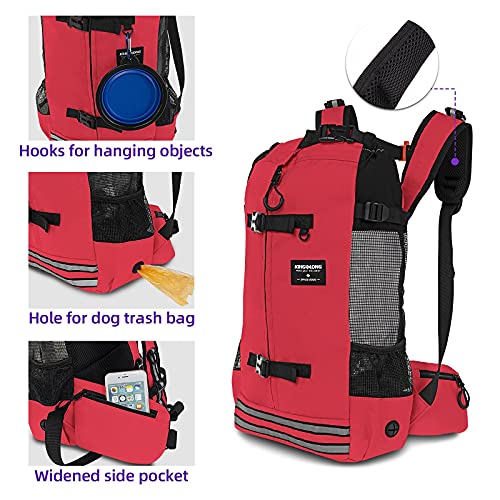 KINGSLONG Mochila para Perros para Llevar Mascotas,Mochila Ajustable para Mascotas,Perros Bolsa de Viaje Malla Transpirable Suministros para Mascotas por Caminar Acampar - Rojo XL