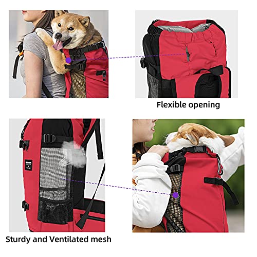 KINGSLONG Mochila para Perros para Llevar Mascotas,Mochila Ajustable para Mascotas,Perros Bolsa de Viaje Malla Transpirable Suministros para Mascotas por Caminar Acampar - Rojo XL