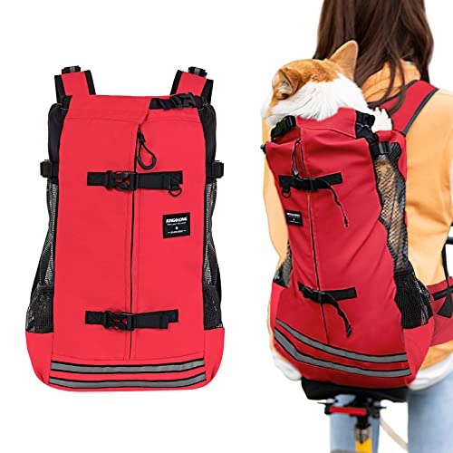 KINGSLONG Mochila para Perros para Llevar Mascotas,Mochila Ajustable para Mascotas,Perros Bolsa de Viaje Malla Transpirable Suministros para Mascotas por Caminar Acampar - Rojo XL