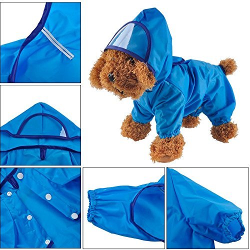 KIRALOVE Impermeable para Perro - Rompevientos - Capucha - Visera - Color Azul - Talla l