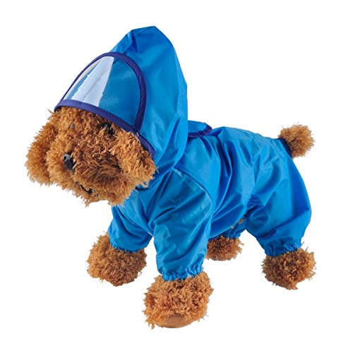 KIRALOVE Impermeable para Perro - Rompevientos - Capucha - Visera - Color Azul - Talla l