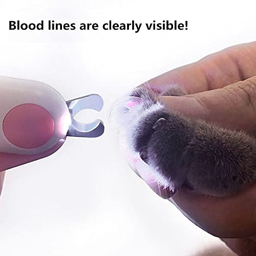 Kitten Puppy Nail Trimmer Pet Beauty Suministros de limpieza de belleza LED Light Pet Nail Clipper Cat Nail Clipper Dog Nail Clipper Posición antisangre (rosa)