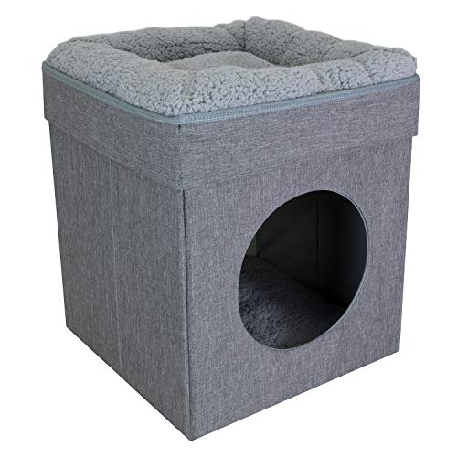 Kitty City Cama Grande para Gatos, Cubo apilable para Gatos, casa de Gato Interior/condominio para Gatos, Gato rascador, cojín, Cubo Gris