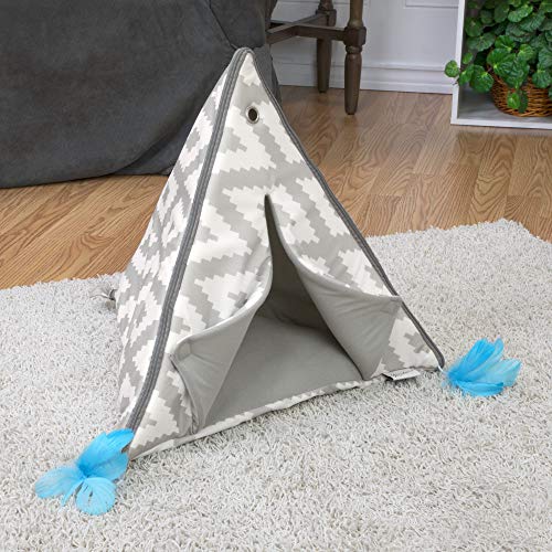 Kitty City Juguete pequeño tipi y plumas, tienda de campaña para gatos, cama para gatos, cama para cueva de mascotas