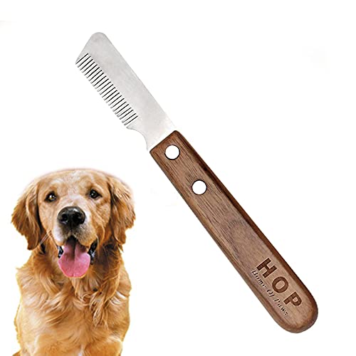 KJTOC Herramienta Deshedding para Perros, Cuchillo Pelador Profesional para Perros, Mango de Madera Ergonómico Cepillo de Herramienta de Aseo ​para Mascotas