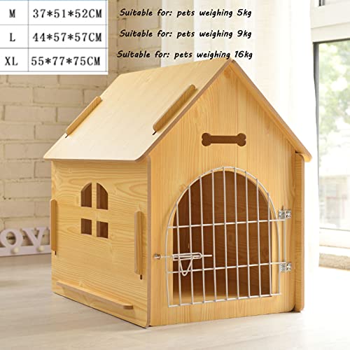 KKVV Casa de Perro de Madera Desmontable, Jaula de Perro Impermeable para Mascotas pequeñas y Medianas, caseta de Interior y Exterior para Gatos con Ventana, Puerta de Alambre,Rosado,37 * 51 * 52cm