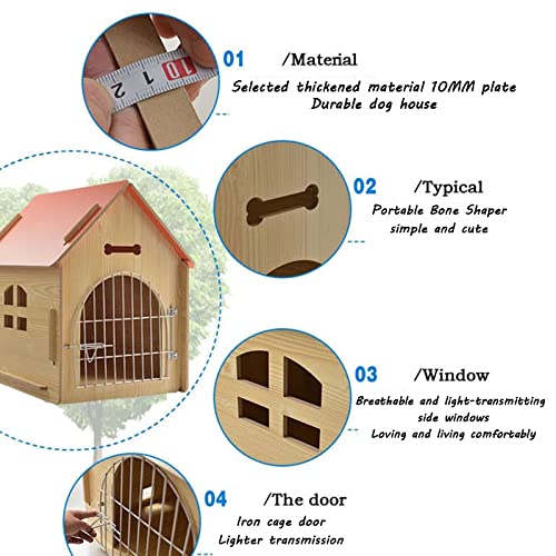 KKVV Casa de Perro de Madera Desmontable, Jaula de Perro Impermeable para Mascotas pequeñas y Medianas, caseta de Interior y Exterior para Gatos con Ventana, Puerta de Alambre,Rosado,37 * 51 * 52cm