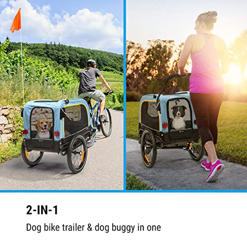 Klarfit Corgi 2 en 1 Remolque de Bicicleta y Silla de Paseo para Perros - Remolque para Perros con Capacidad máxima de 30 kg, Marco de Acero Revestido en Polvo, banderín, 600D Oxford Canvas, Azul