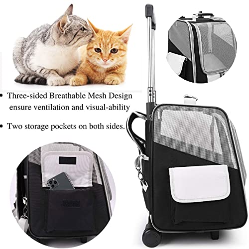 KLLKR Carrito de Transporte para Gatos Mochila Transpirable para Perros Mascotas ara Llevar Perros Cachorros Gatos de hasta 8 kg extraíble Plegable Rueda silenciosa